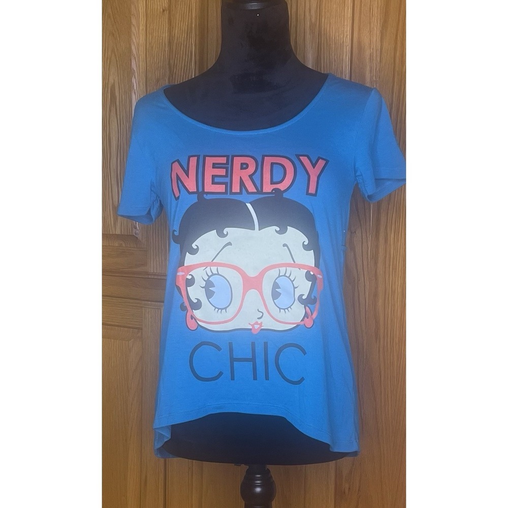 Betty Boop Nerdy Chic Teal Blue W/ Cut Outs Shirt Small